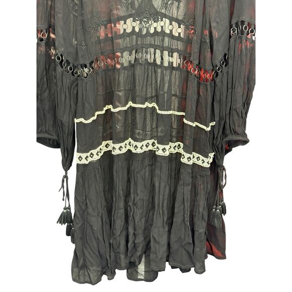 Free People Dark Horse Black Sheer Boho Maxi Dress M Embroidered Cutout - Picture 9 of 10